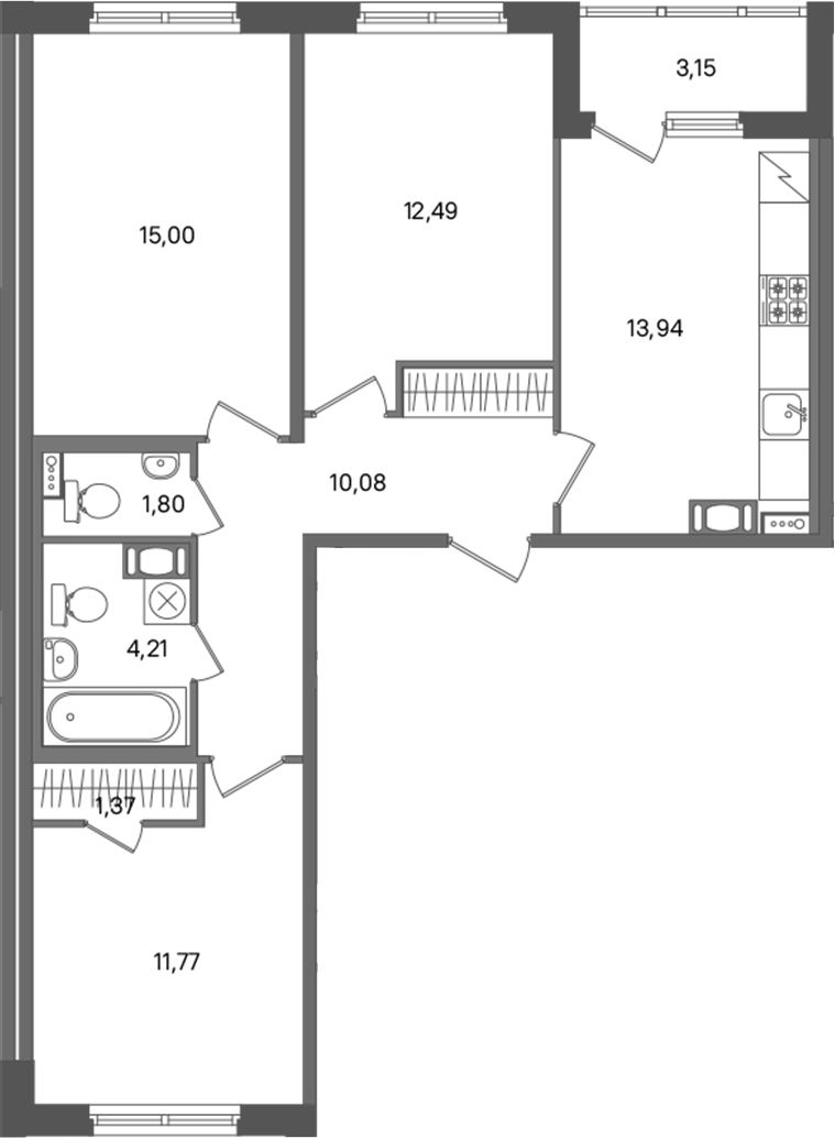 3-комнатная квартира 70.66 м², 5/5 эт., ЖК «ПАТИО. Уютный квартал»